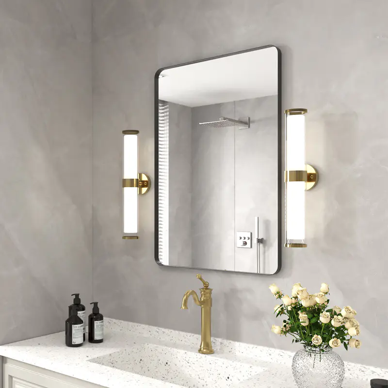 Bathroom Mirror for Wall, Suiforlun Shatterproof Rectangle Mirror Matte Black Metal Framed Vanity Mirror Anti-Rust Horizontal Vertical, 24 x 36 Inch