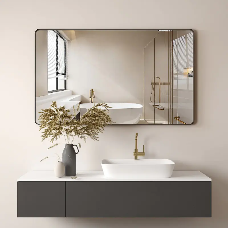 Bathroom Mirror for Wall, Suiforlun Shatterproof Rectangle Mirror Matte Black Metal Framed Vanity Mirror Anti-Rust Horizontal Vertical, 60 x 36 Inch