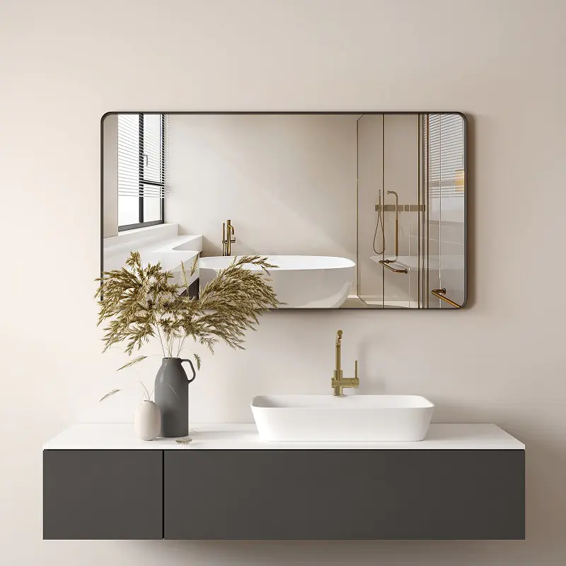 Bathroom Mirror for Wall, Suiforlun Shatterproof Rectangle Mirror Matte Black Metal Framed Vanity Mirror Anti-Rust Horizontal Vertical, 55 x 30 Inch